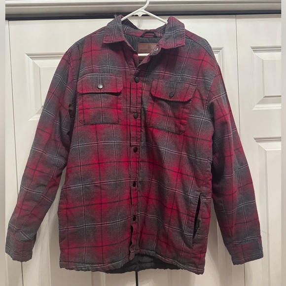 Rugged Elements Men’s Quilted Flannel Button Up Plaid Jacket Medium Red Grey - Picture 1 of 6